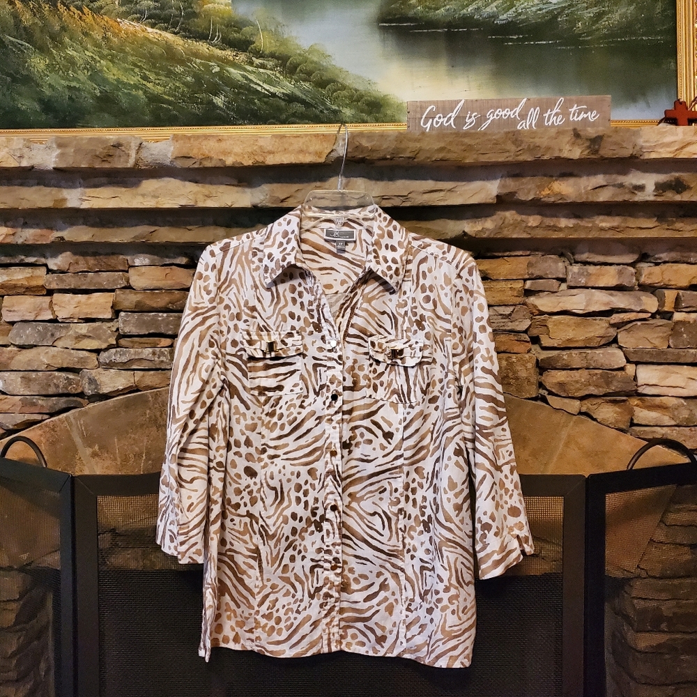JM Collection Gold Button Down Linen Top